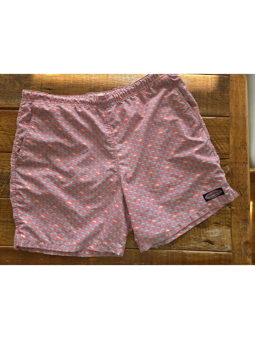 Vineyard Vines Large Pink Blue Whale Chappy Trunks Swim Shorts